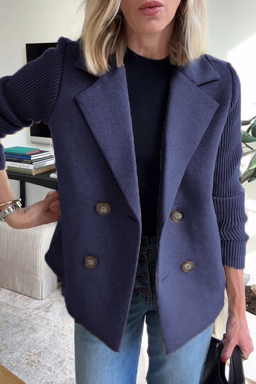 Lapel Button-Down Knit Sleeve Casual Jacket