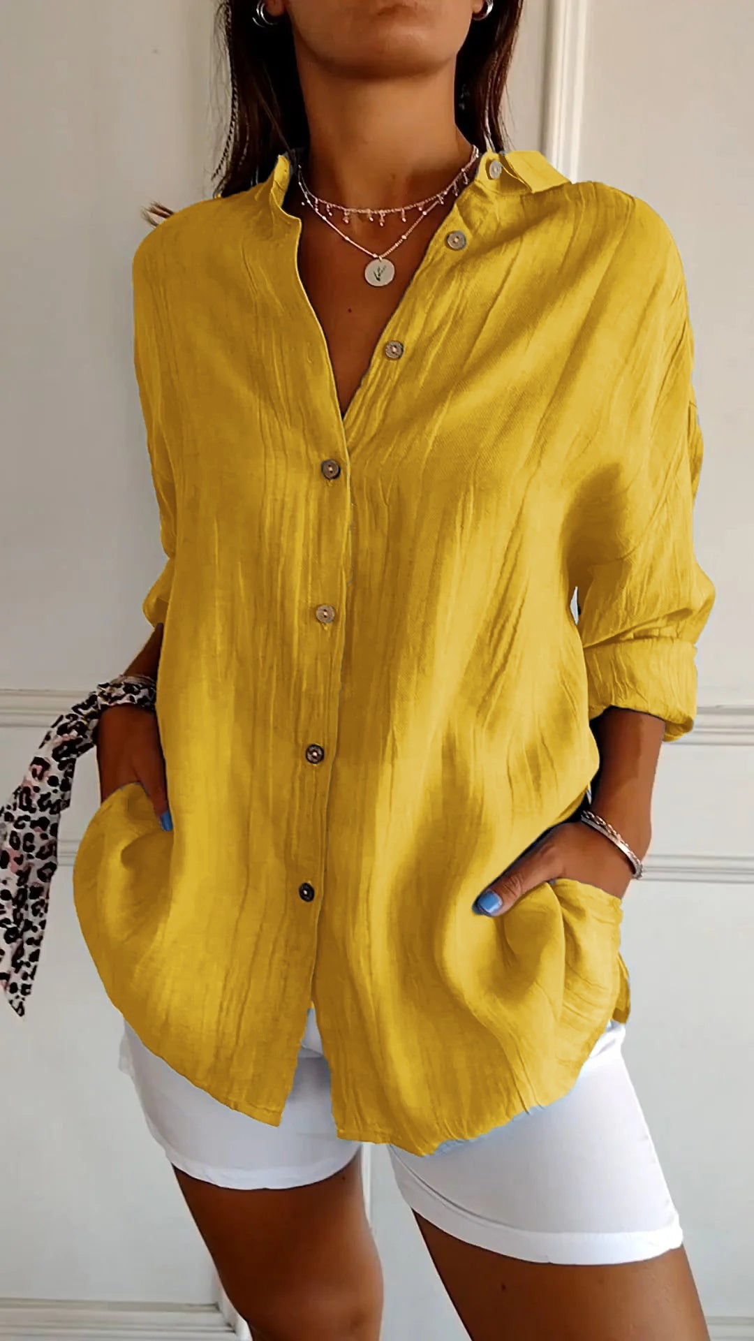 Single-breasted Pleated Lapel Shirt