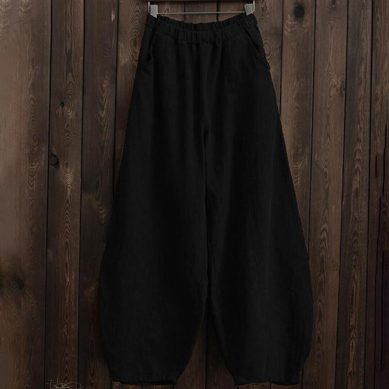 Vintage Plain Pocket Casual Lantern Pants