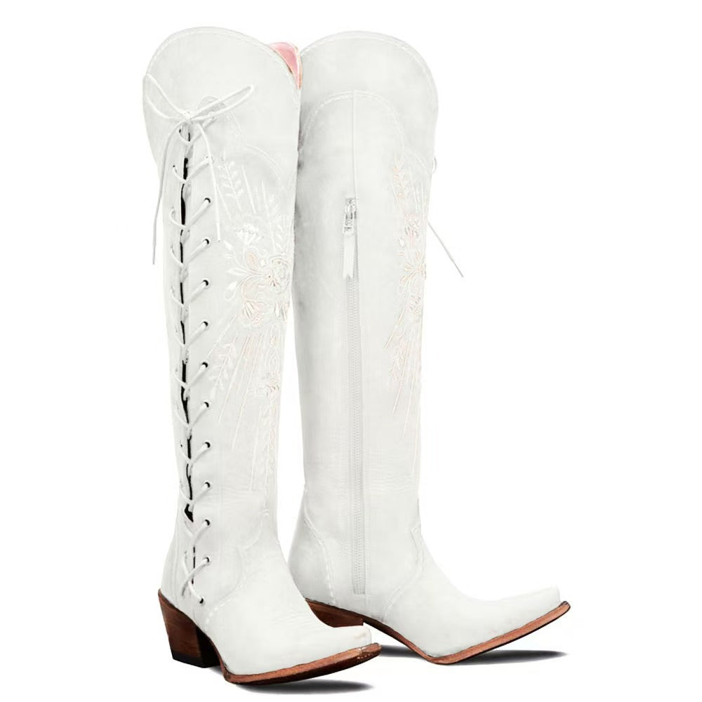 Vintage Embroidered Lace-Up Western Boots
