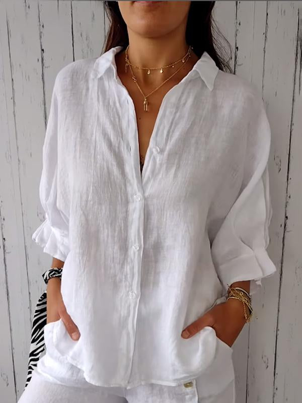 Cotton and Linen Solid Color Casual Shirt