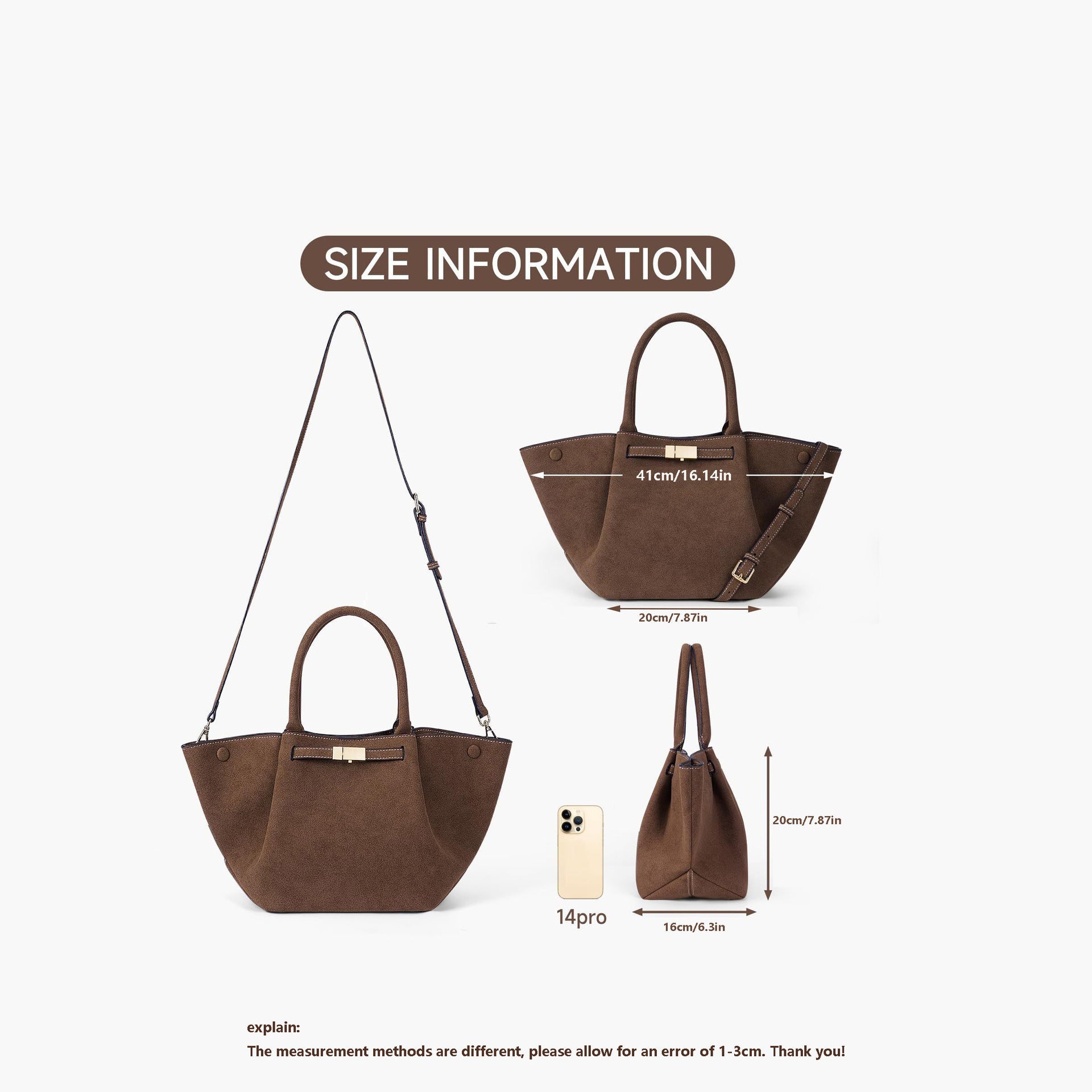 Versatile vintage faux suede tote bag