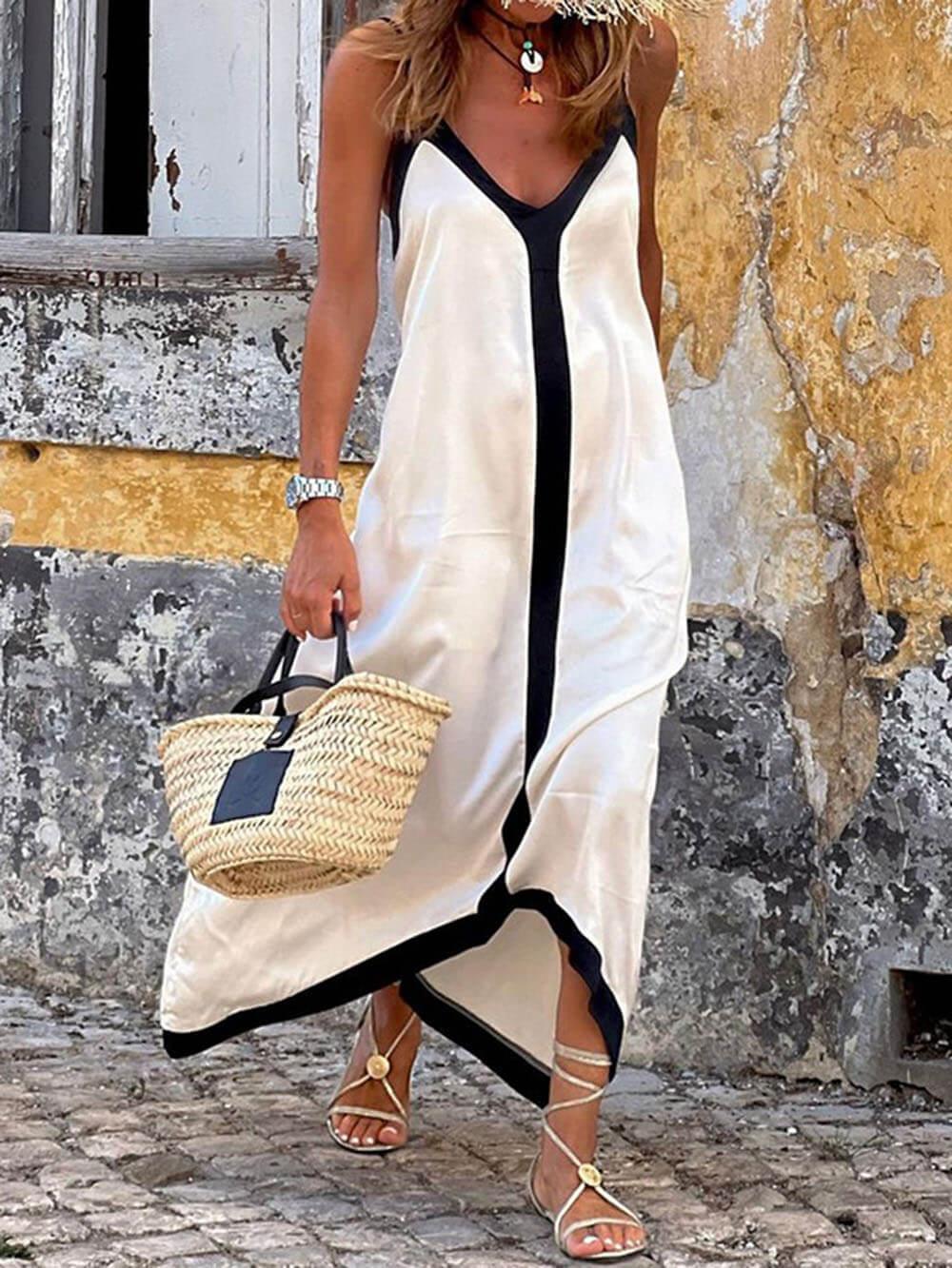 Lavechic Colorblock Suspender Midi Dress