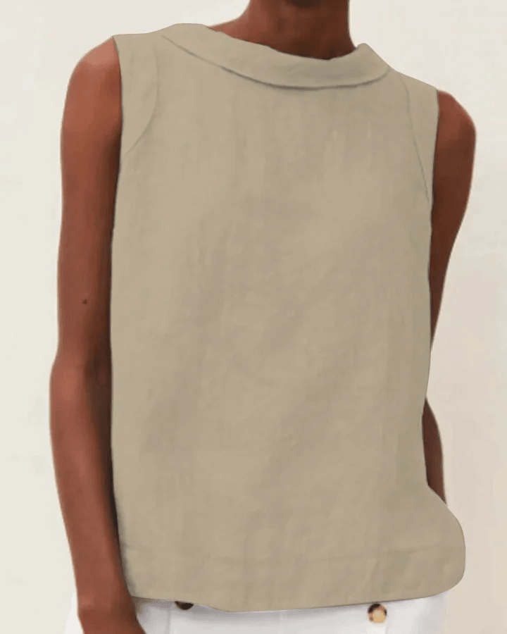 Linen Short-sleeved Blouse With A Round Neck