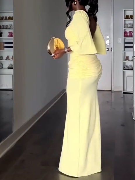 Yellow Cape Backless Maxi Dress