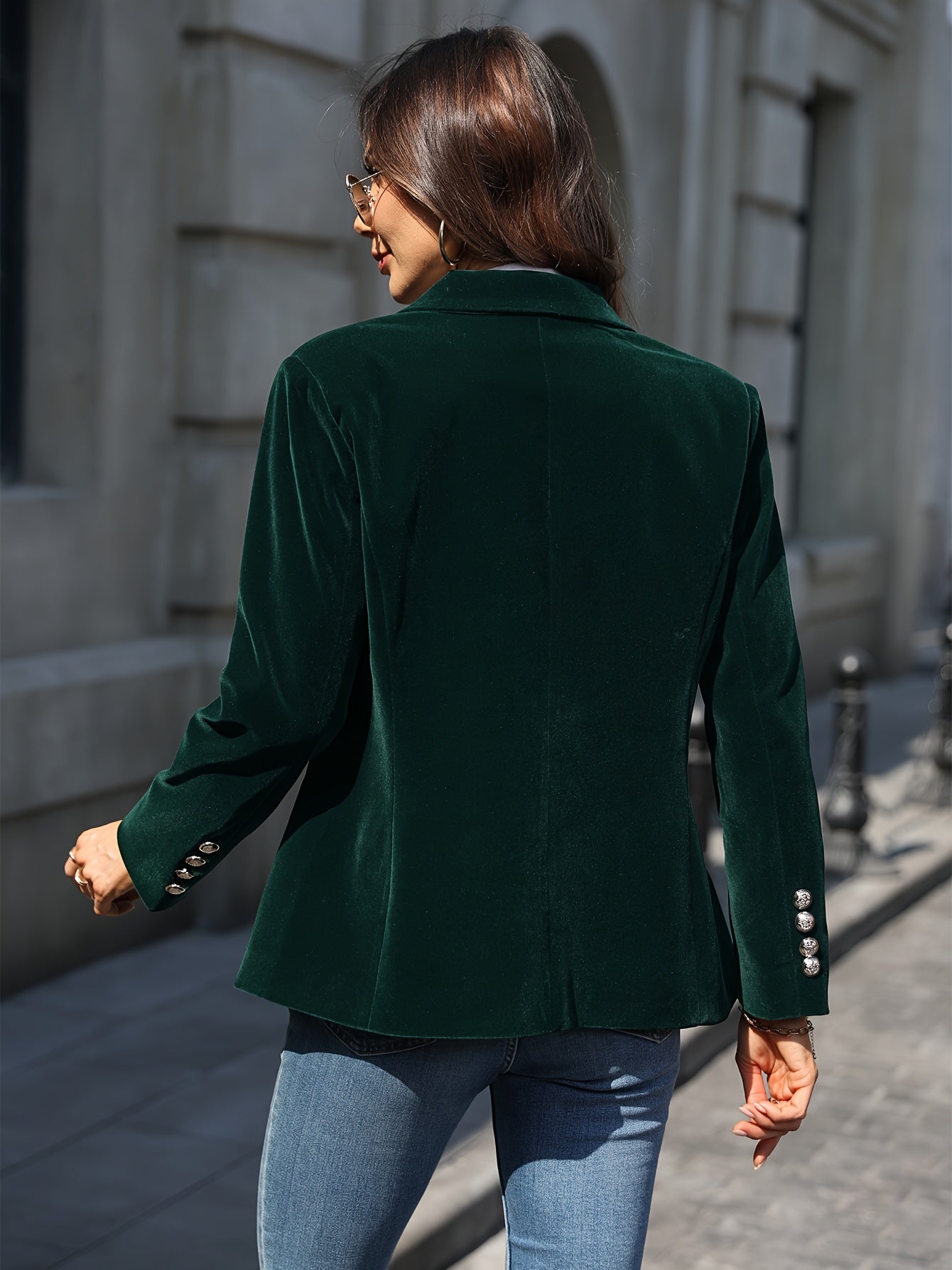 Elegant Velvet Slim-fit Faux Pocket Suit Jacket